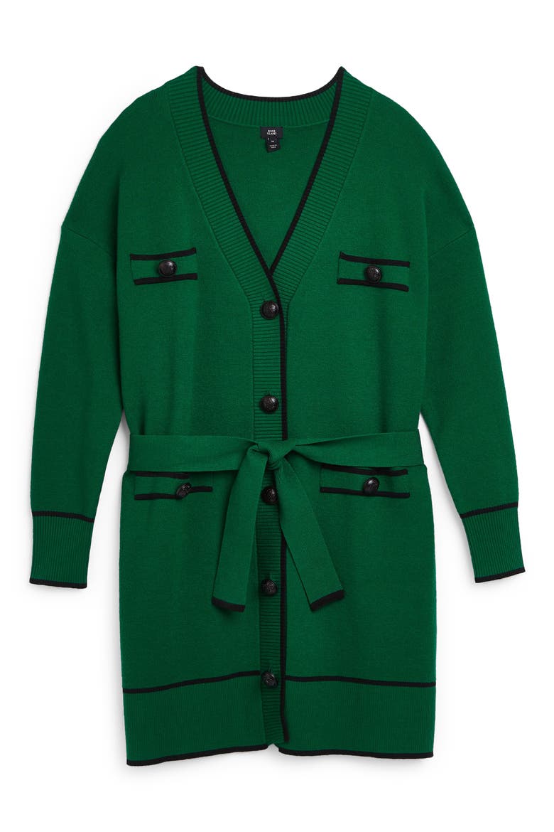 Tipped Belted Cardigan, Alternate, color, GREEN