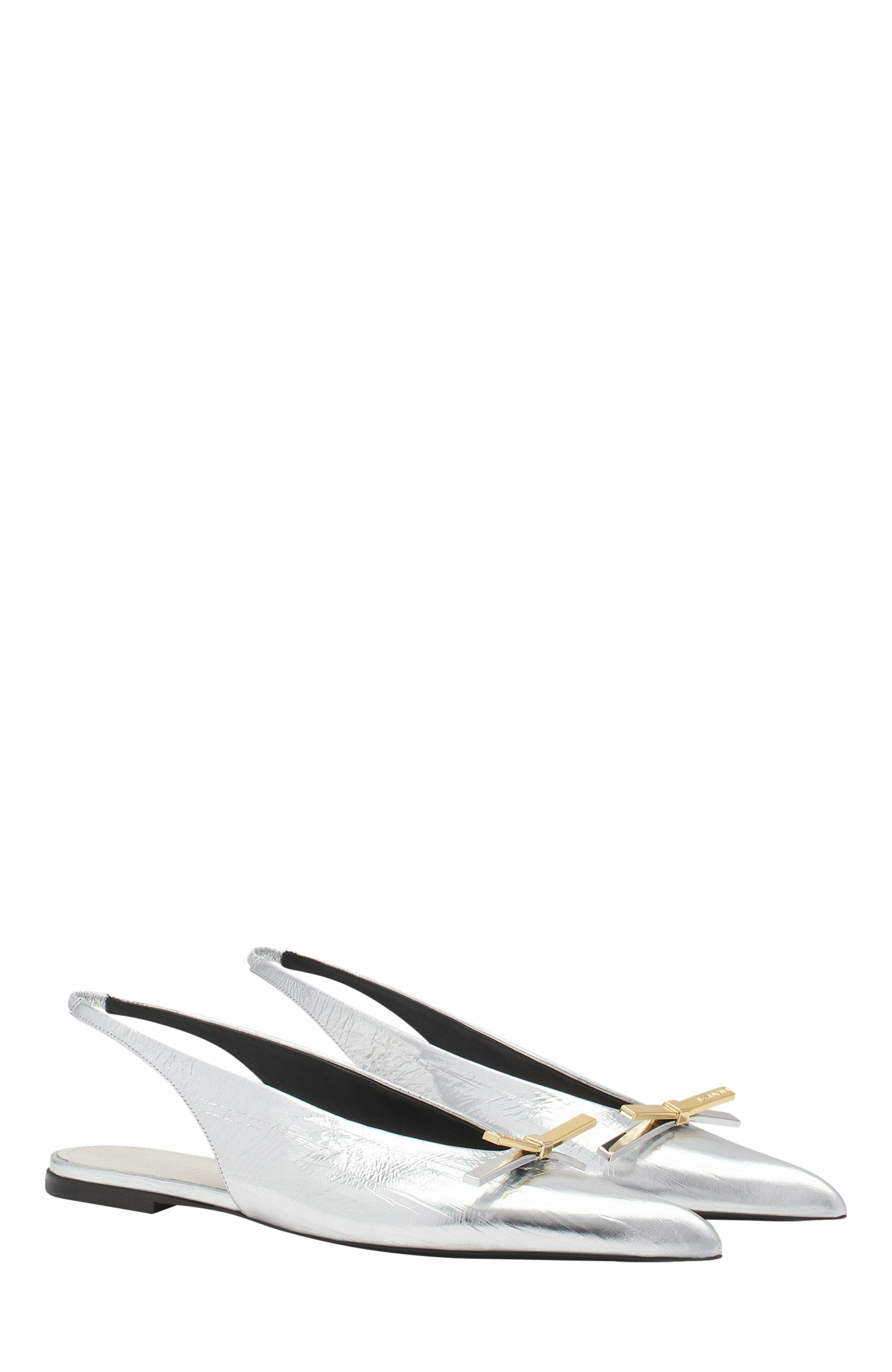 Lanvin Bow Slingback In Metallic Leather, Alternate, color, 