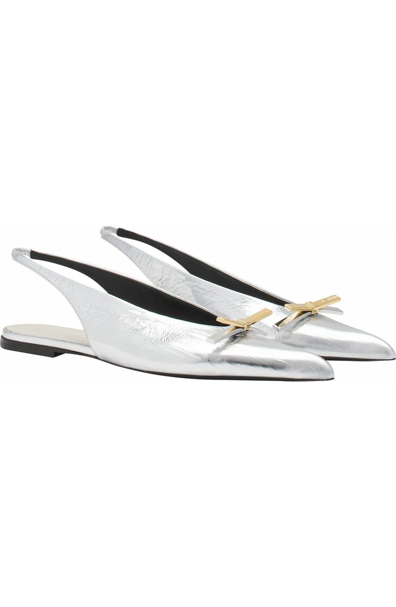 Lanvin Bow Slingback In Metallic Leather, Alternate, color,