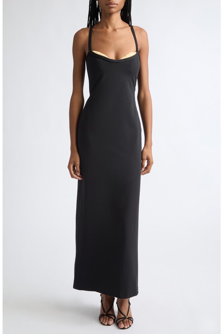 Stappy Back Jersey Gown, Main, color, BLACK BANANA
