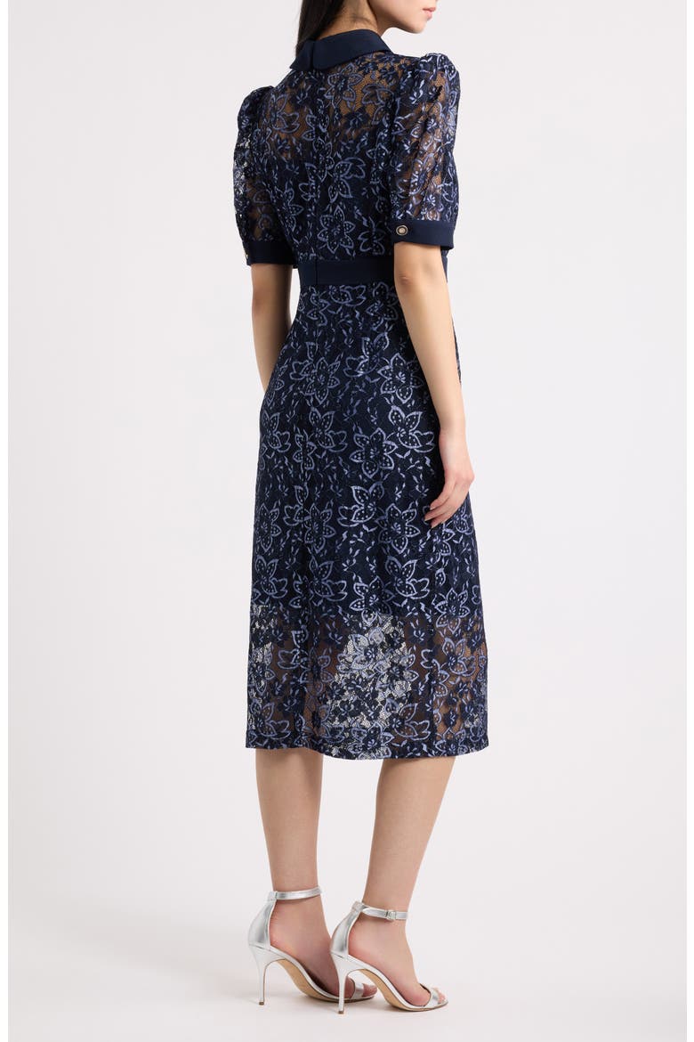 Lace & Crepe Shirtdress, Alternate, color, NAVY