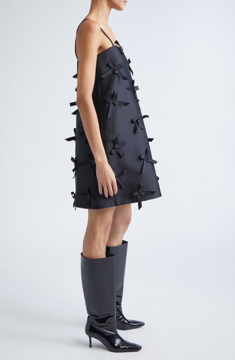 Jil Sander Bow Embellished Duchess Satin Minidress, Alternate, color, Black