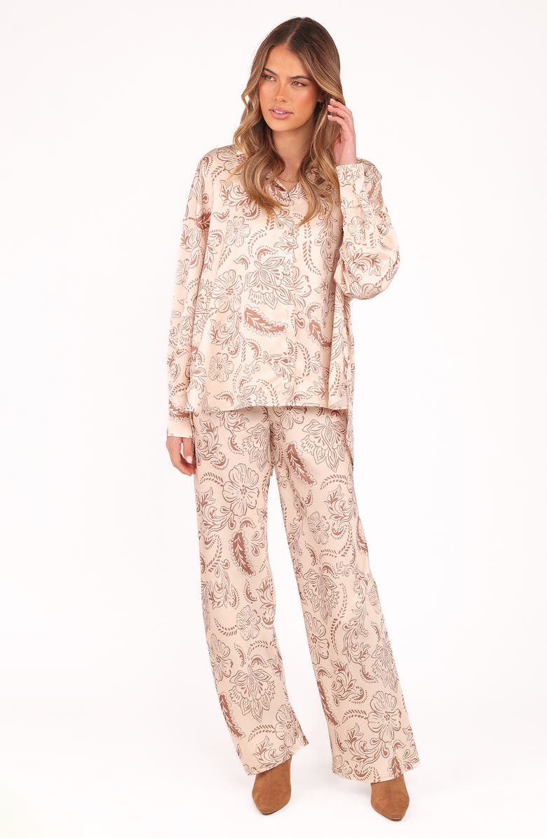 Petal & Pup Rosalie Pull-On Satin Wide Leg Pants, Alternate, color, Brown Paisley