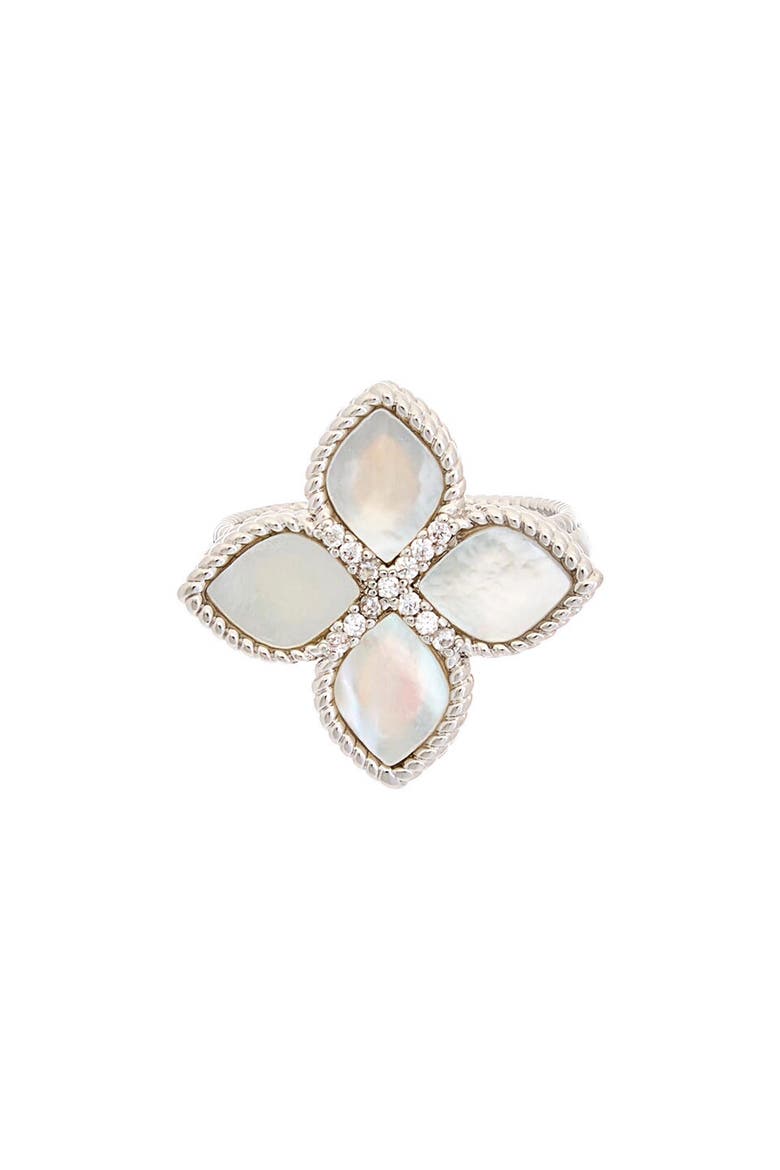 Mother-of-Pearl & Cubic Zirconia Floral Ring, Main, color, PEARL/ WHITE GOLD