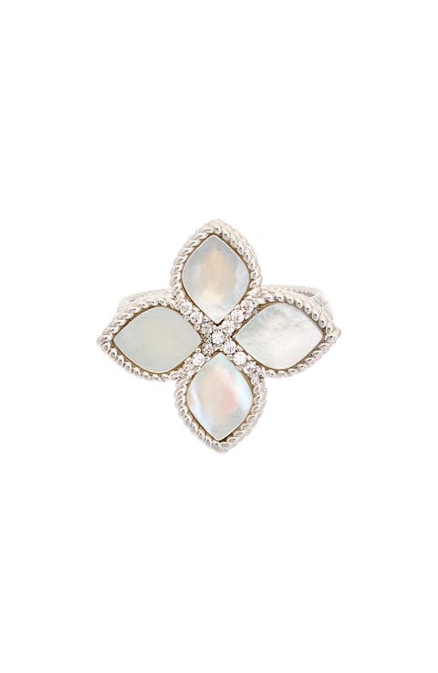Mother-of-Pearl & Cubic Zirconia Floral Ring