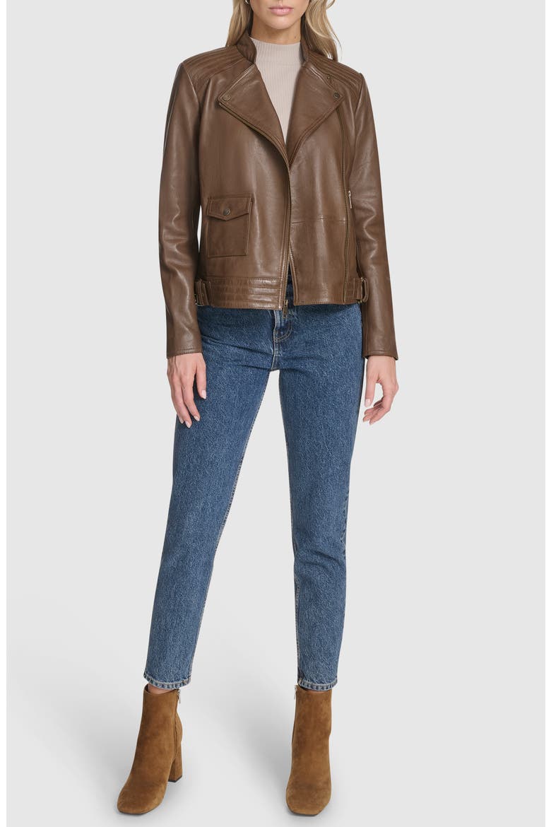 Frankie Leather Moto Jacket, Alternate, color, OAK