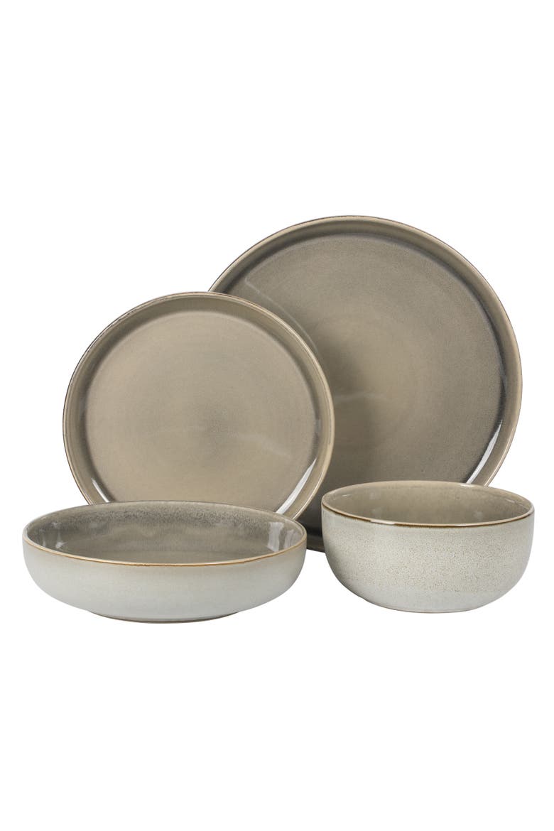 Sunveil Plates and Bowls Reactive Glaze Round Dishes Stoneware Ceramic Dinnerware Set, Alternate, color, Taupe