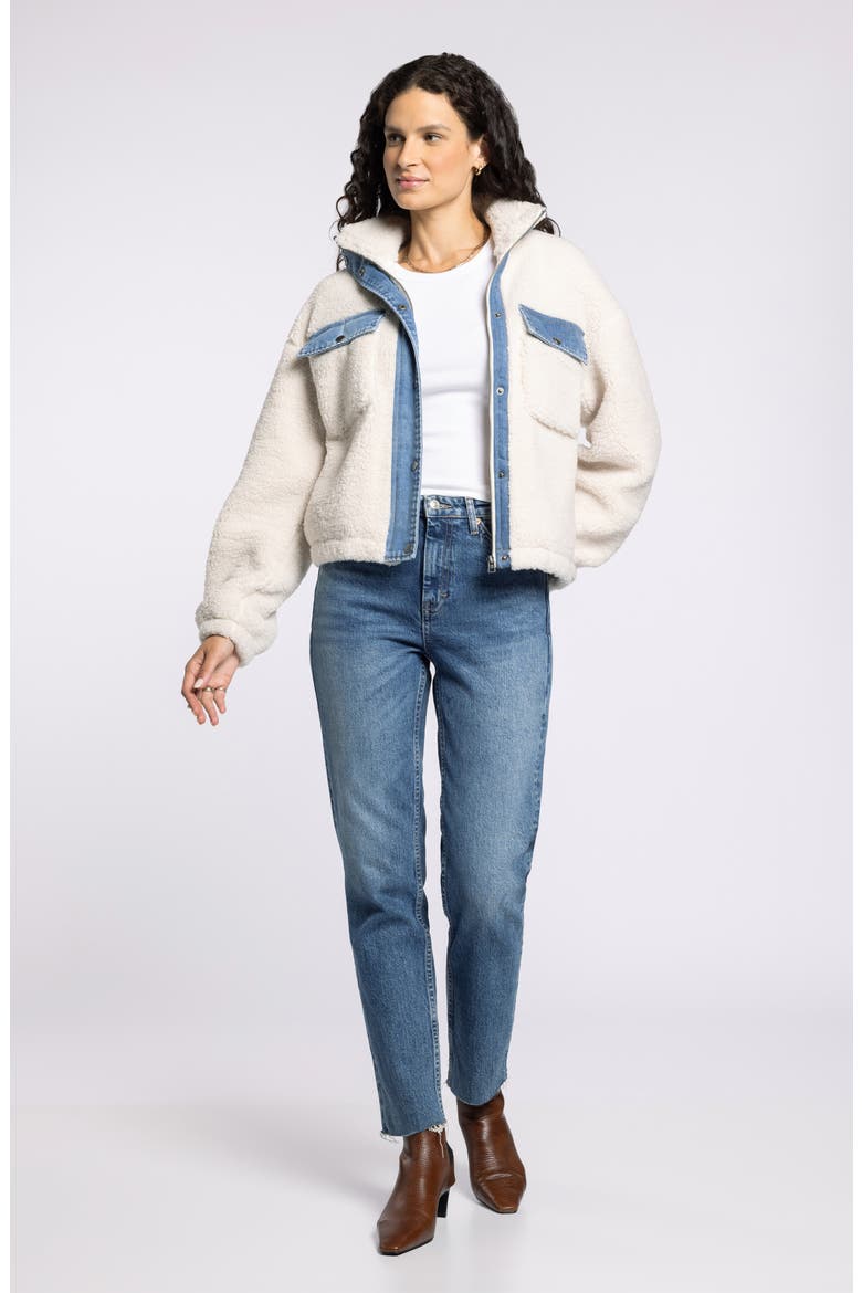 Leona Denim & Faux Shearling Jacket, Alternate, color, TOFU