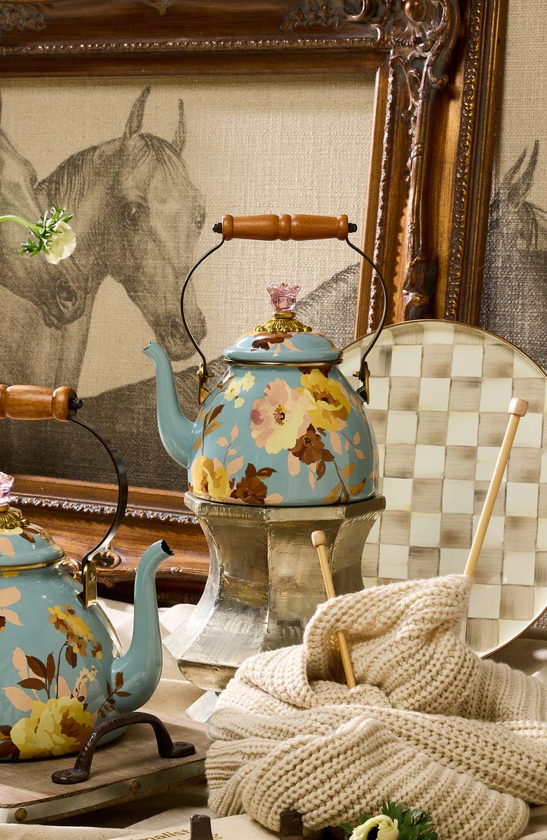 MACKENZIE CHILDS Wild Rose Slate 2-Quart Tea Kettle, Alternate, color, Blue