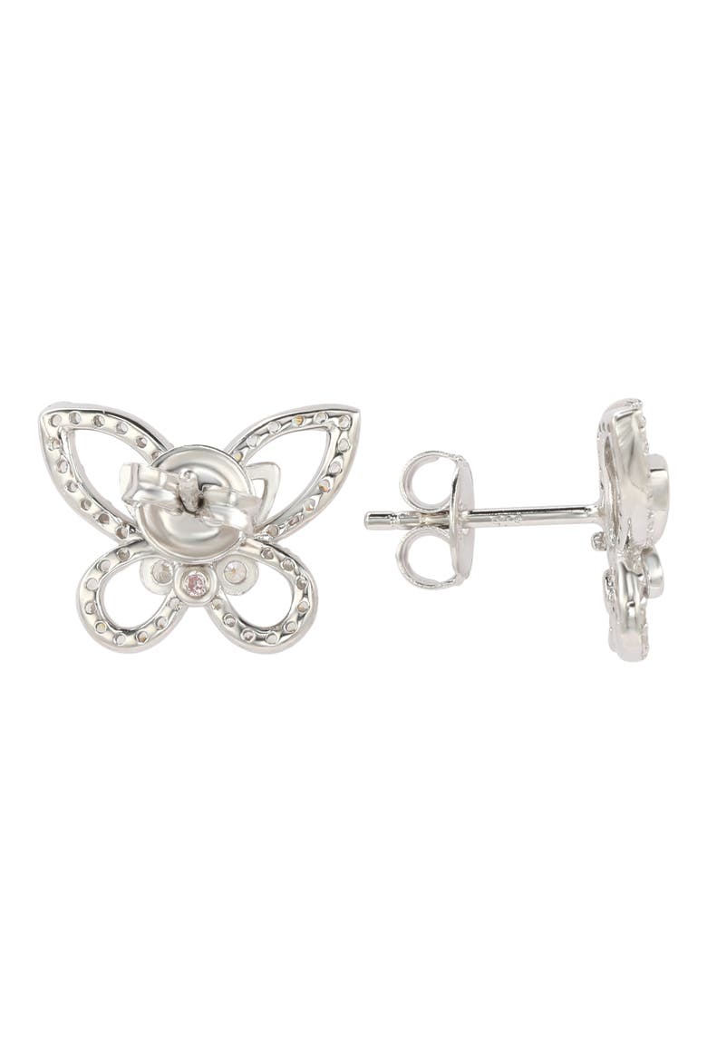 Sterling Silver & CZ White Butterfly Stud Earrings, Alternate, color, WHITE