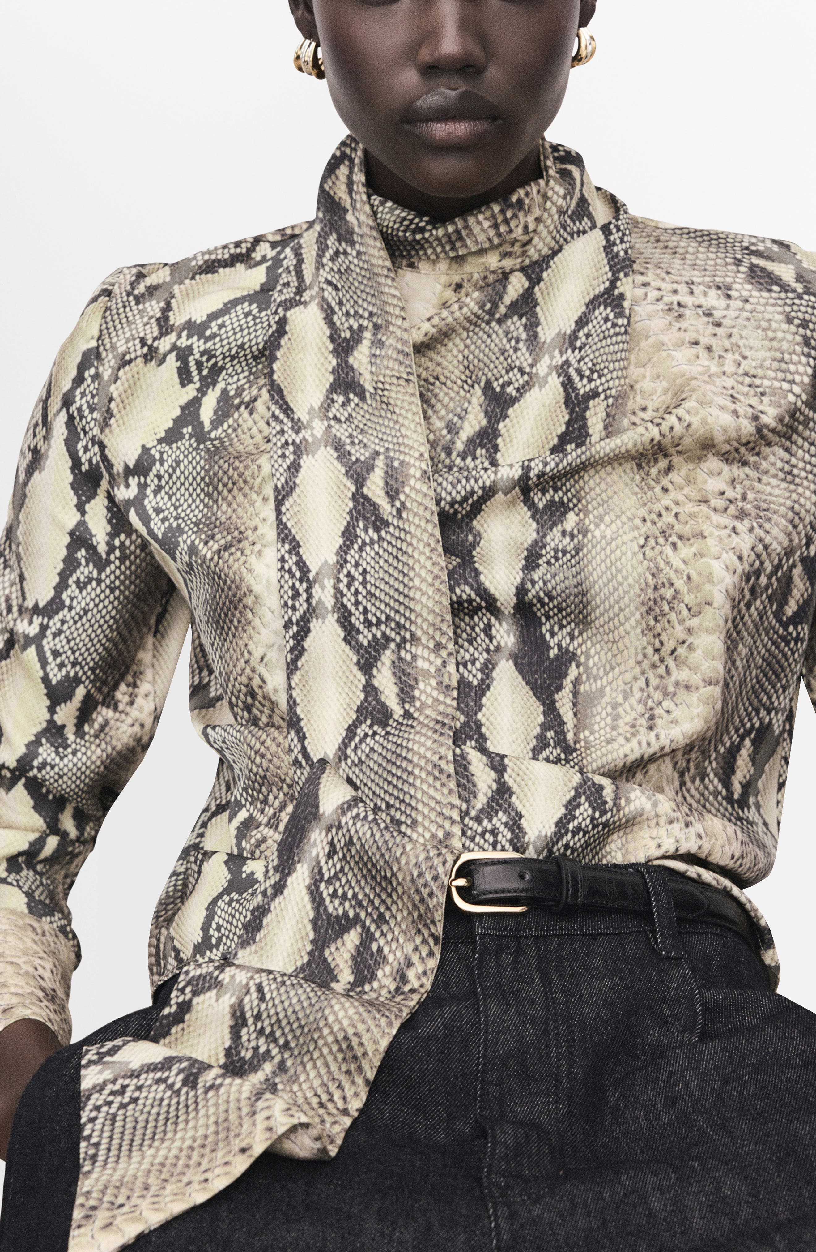 Animal Print Scarf Neck Top - image 3