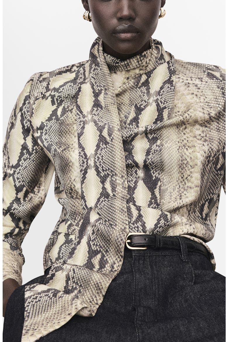 Animal Print Scarf Neck Top, Main, color, SNAKE BROWN