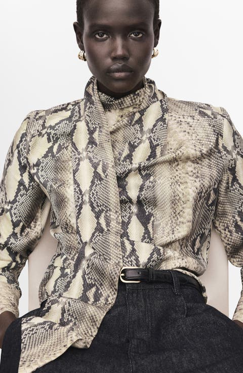 Animal Print Scarf Neck Top