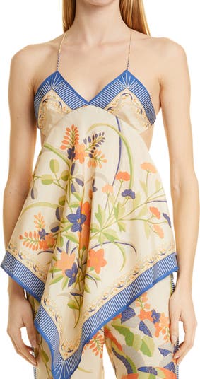 Phoenix Floral Cotton & Silk Backless Top