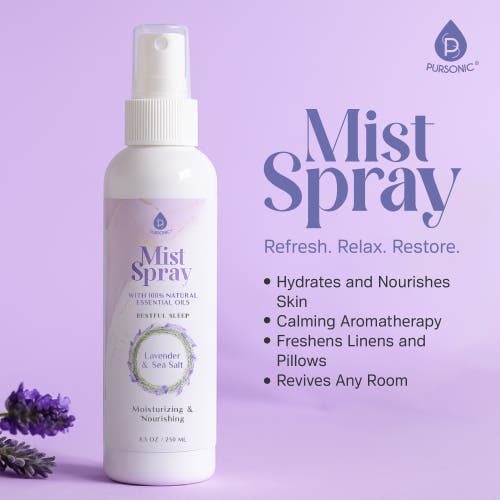 Pursonic Lavender & Sea Salt Mist Spray + 14-pack Essential Oil Gift Set For Aromatherapy & Wellness In White