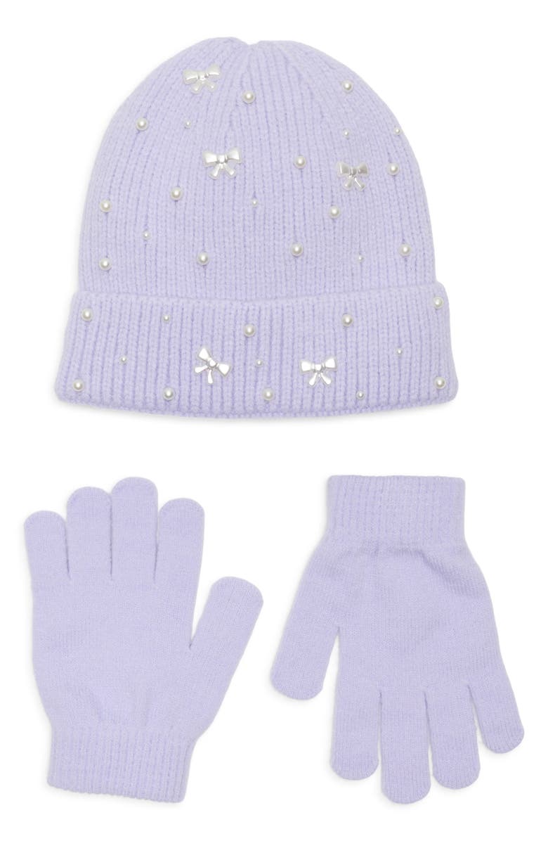 Capelli New York Kids' Embellished Beanie & Gloves Set, Main, color, Lilac
