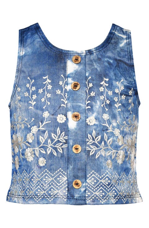 Kids' Embroidered Sleeveless Cotton Top