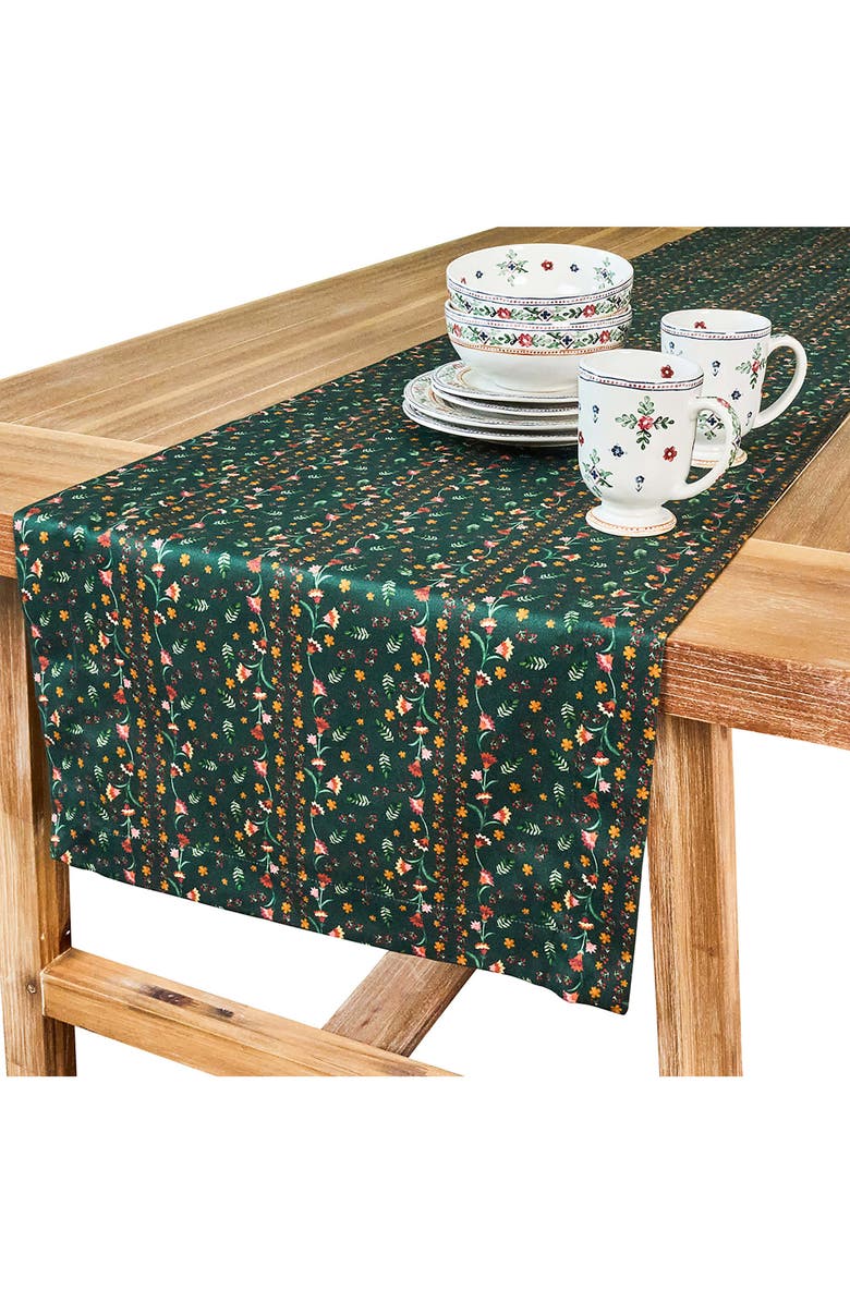 Juliska Klara Cotton Table Runner, Alternate, color, Evergreen