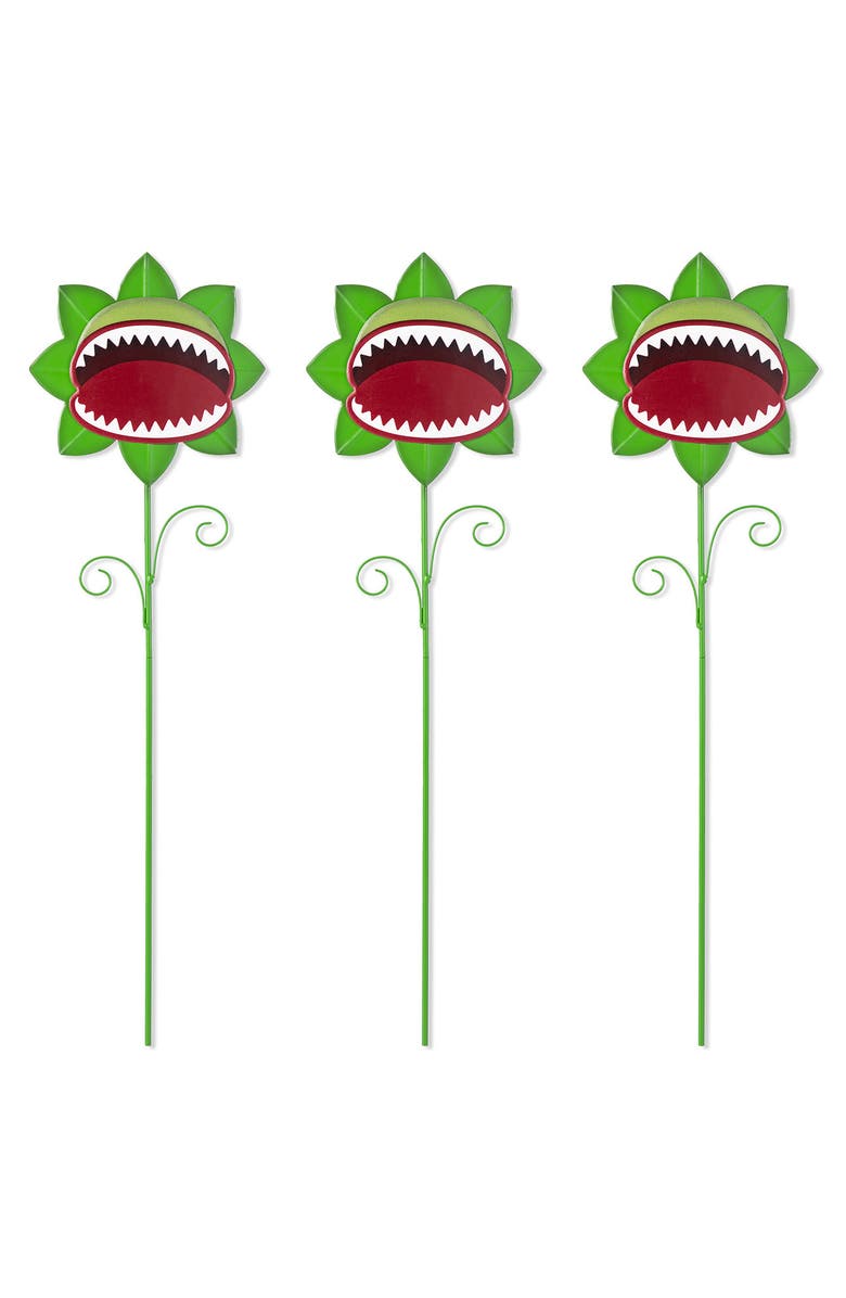 Glitzhome Set of 3 Halloween Metal Chomper Yard Stake, Main, color, Green