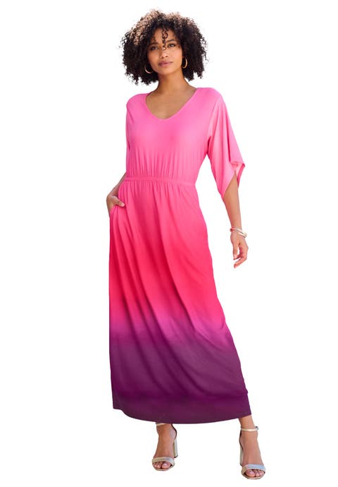 Plus Size Stretch Knit Dolman Sleeve Maxi Dress