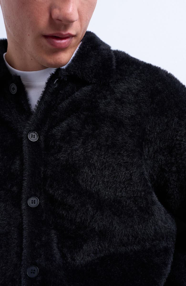 Topman Fluffy Collared Cardigan, Alternate, color, Black