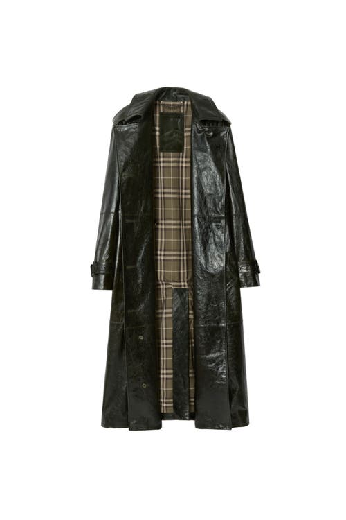 Burberry Long Leather Castleford Trench Coat In Black