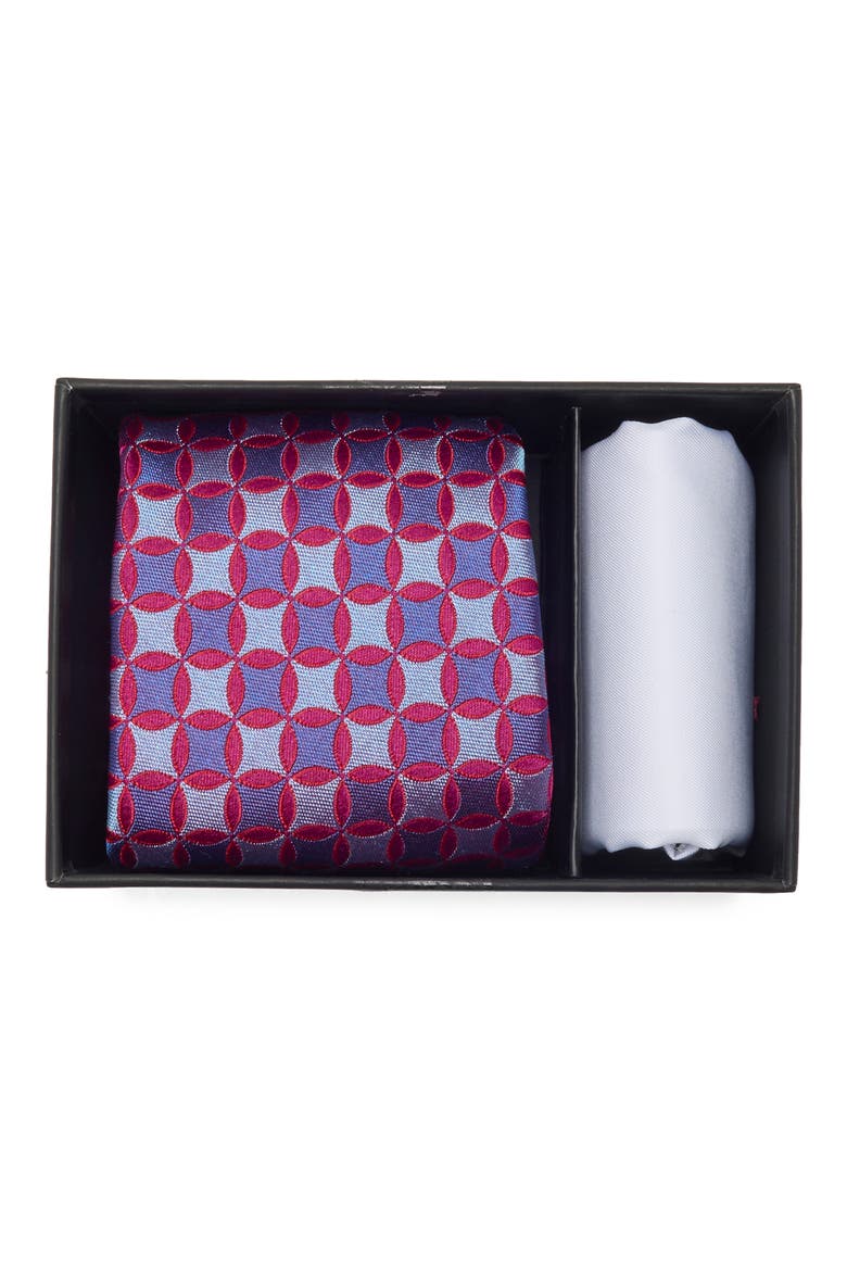 Weston Silk Blend Tie & Pocket Square Set, Main, color, MAGENTA