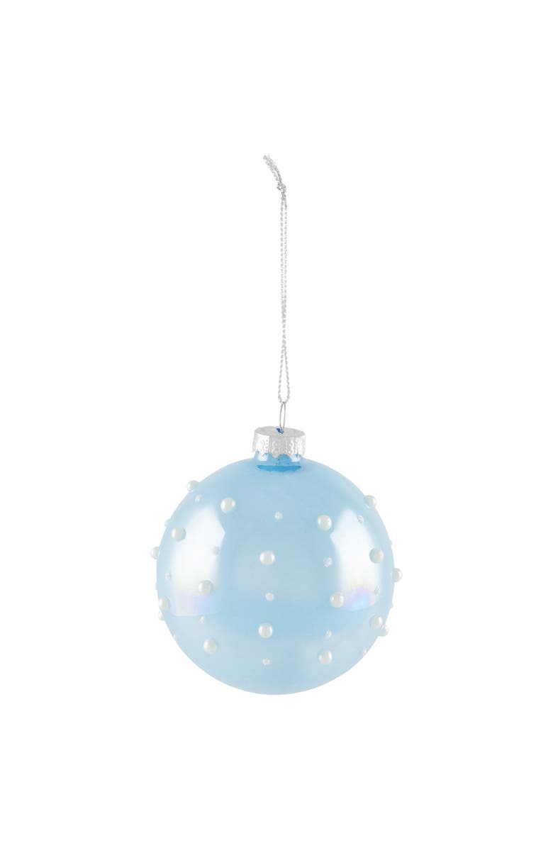 Northlight Shiny Glass Ball Christmas Ornaments with Pearl Drops - 3" (80mm) - Blue and Green - 4ct, Alternate, color, Blue