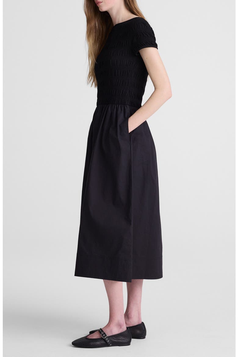 Smocked Boatneck Midi Dress, Alternate, color, JET BLACK