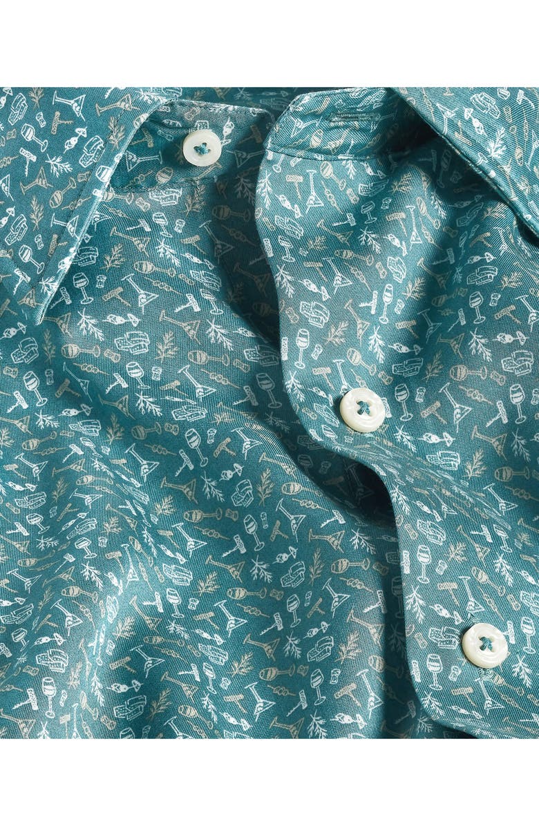 David Donahue Cocktail Print Lyocell Short Sleeve Shirt, Alternate, color, Petrol