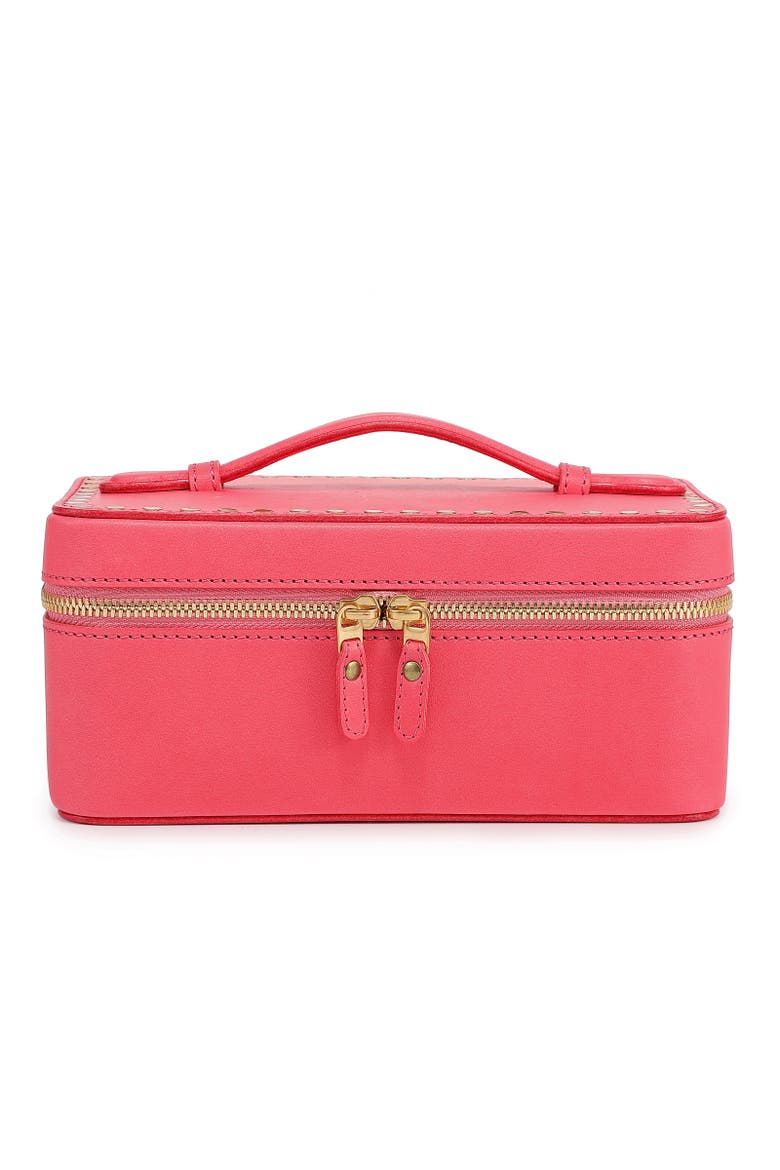 Clivia Genuine Leather Travel Beauty Box, Main, color, Pink