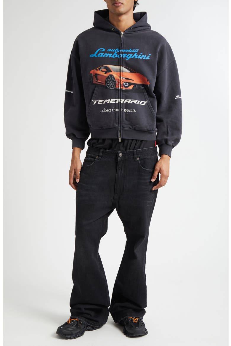 x Automobili Lamborghini Small Fit Full Zip Fleece Graphic Hoodie, Alternate, color, 1041 FADED WASHED BLACK