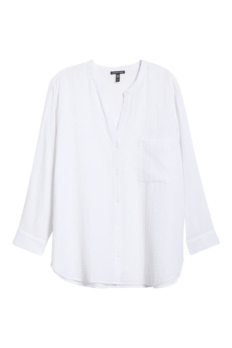 Mandarin Collar Button-Up Top, Alternate, color, WHITE