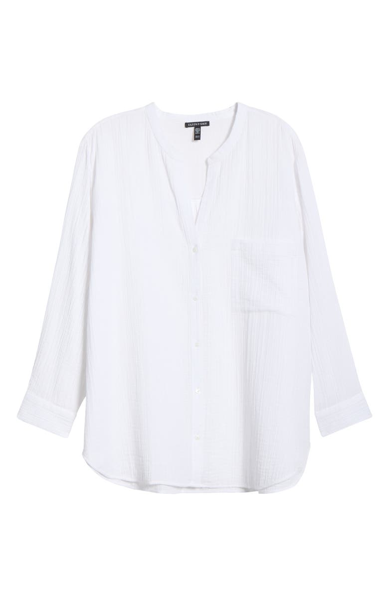 Eileen Fisher Mandarin Collar Button-Up Top, Alternate, color, White