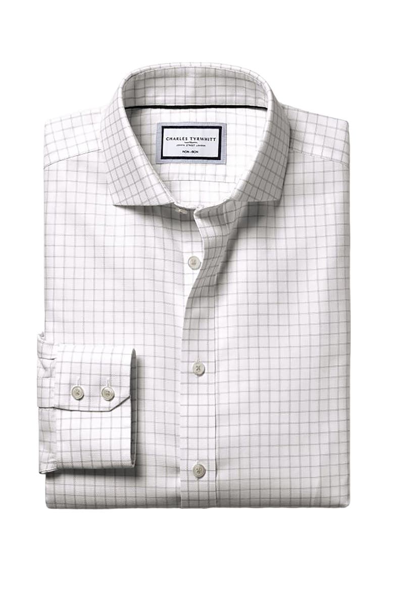 Charles Tyrwhitt Non-Iron Clifton Weave Check Cutaway Slim Fit Shirt Double Cuff, Alternate, color, Silver Grey