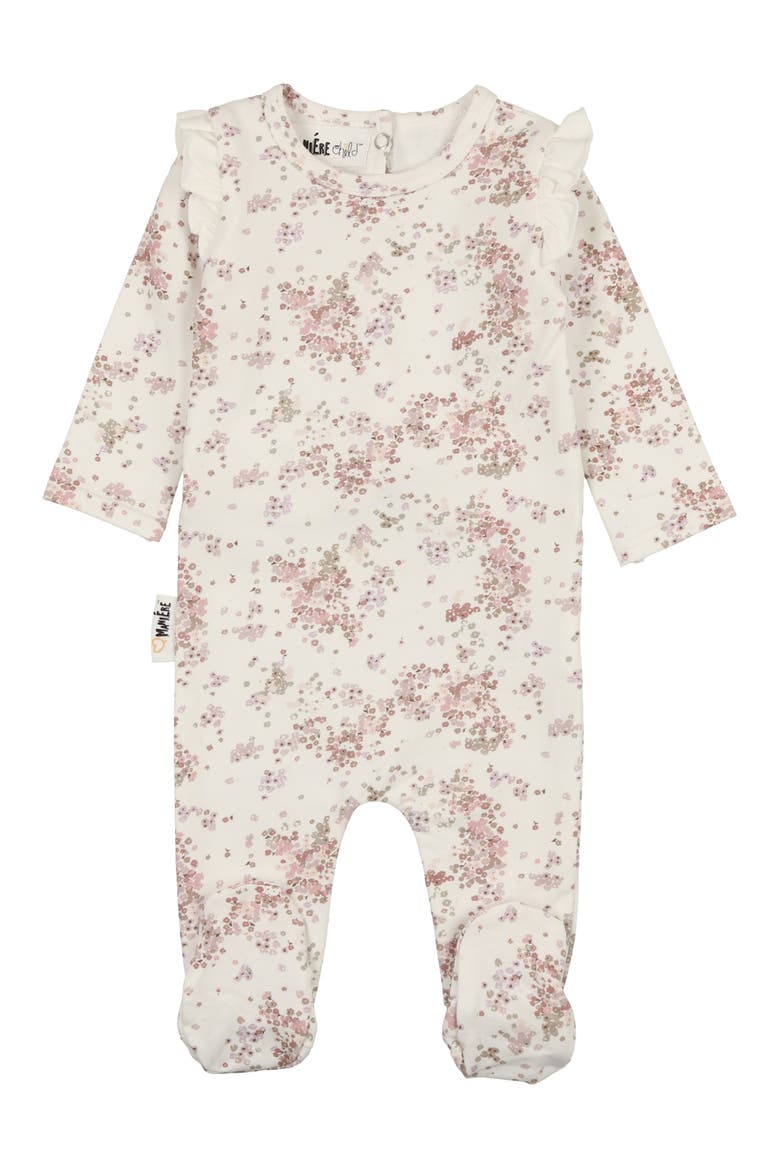 Blooming Ruffle Accent Cotton Footie, Main, color, WHITE