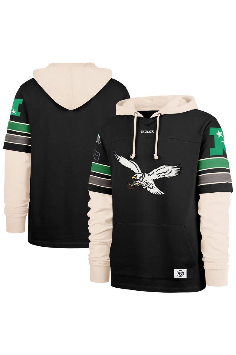 Men's '47  Black Philadelphia Eagles Throwback Split Zone Cornerback Duo Hoodie, Main, color, Black