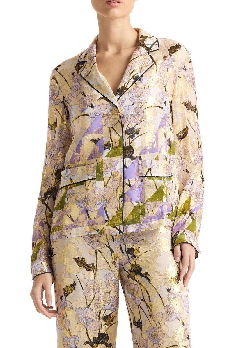 St. John Collection Geo Frieze Metallic Jacquard Top, Main, color, 