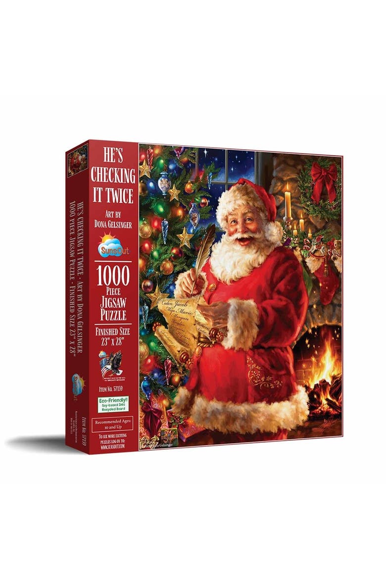Hes Checking it Twice 1000 piece Jigsaw Puzzle for Adults, Main, color, Multicolor