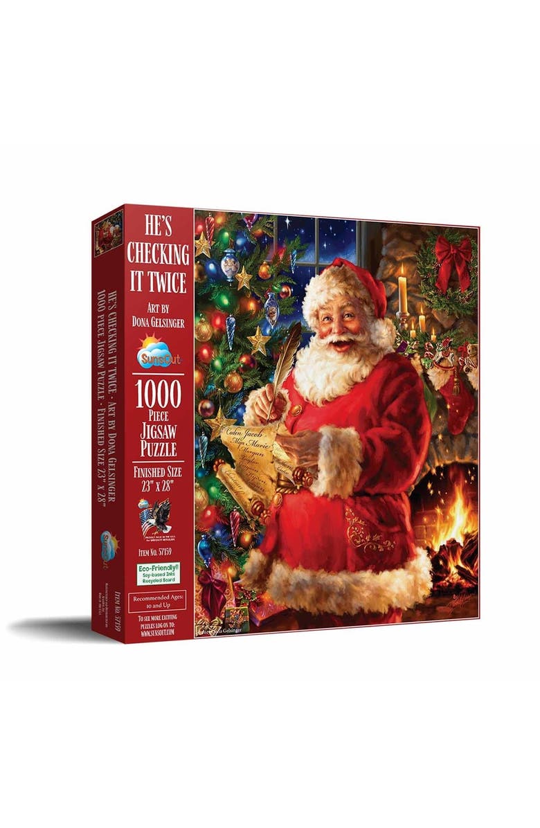 Sunsout Hes Checking it Twice 1000 piece Jigsaw Puzzle for Adults, Main, color, Multicolor