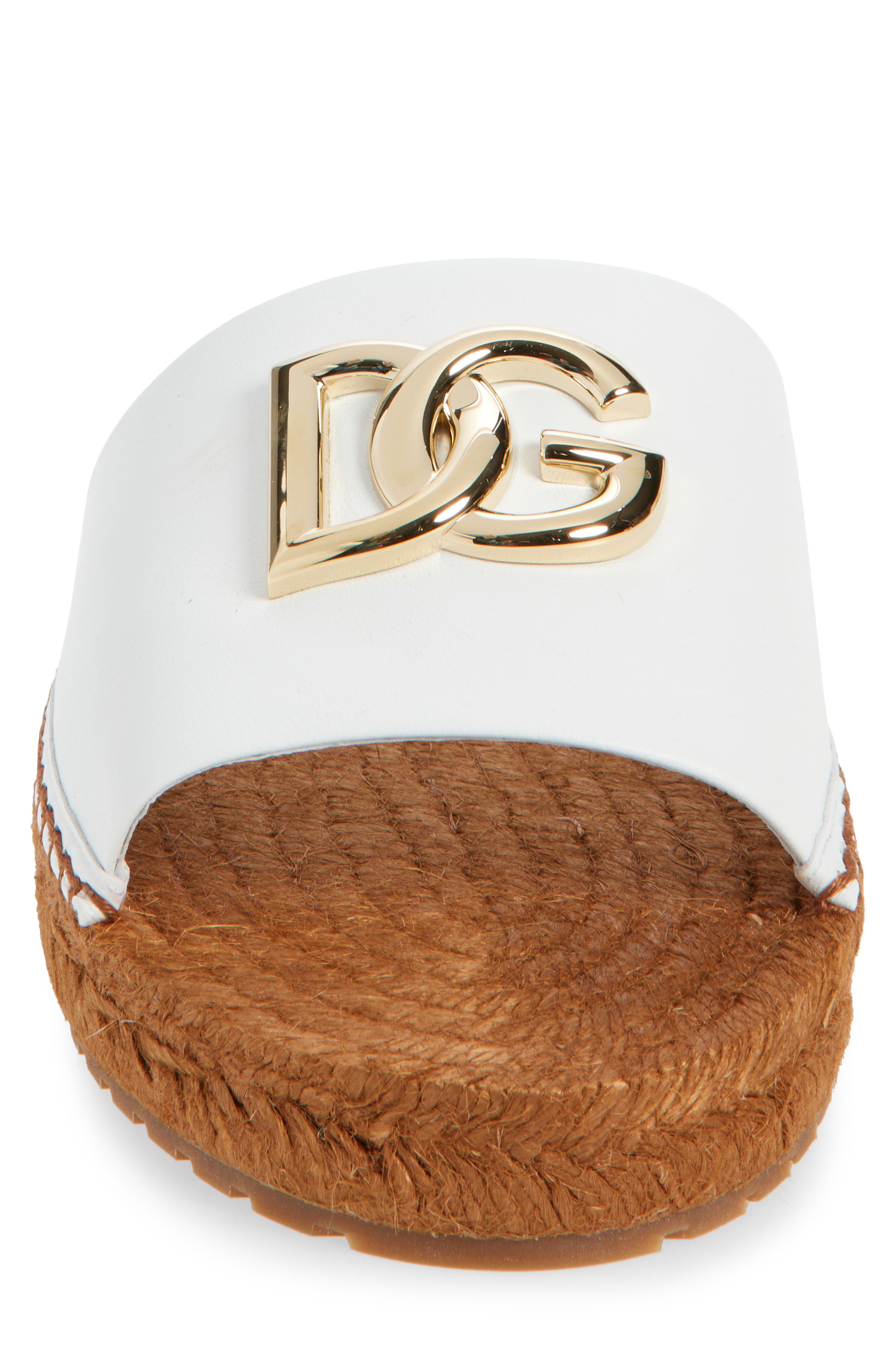 Dolce&Gabbana DG Logo Espadrille Flat Sandal, Alternate, color, Optical White