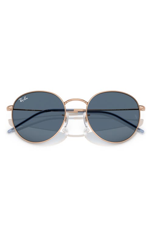 Ray Ban Round Reverse Sunglasses Rose Gold Frame Blue Lenses 55-21 In Dark Blue