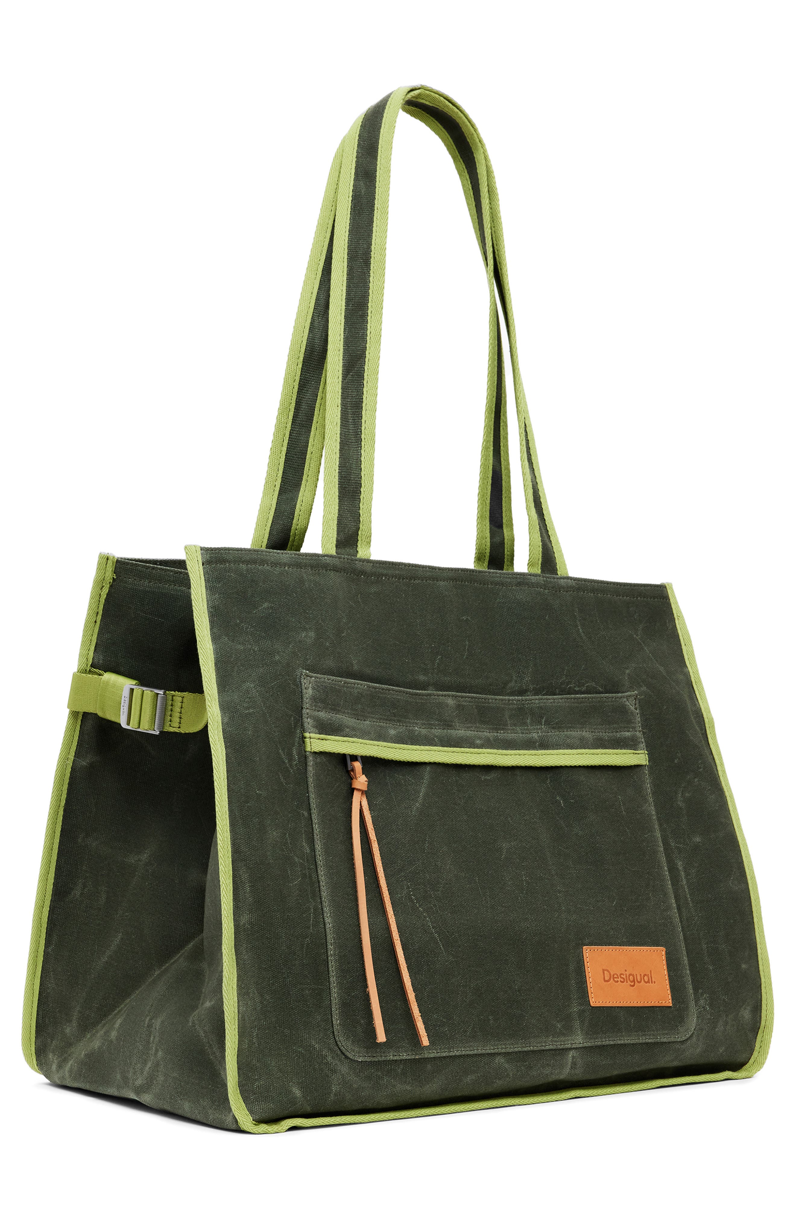 Desigual Canvas Shopping Bag, Alternate, color, Khaki