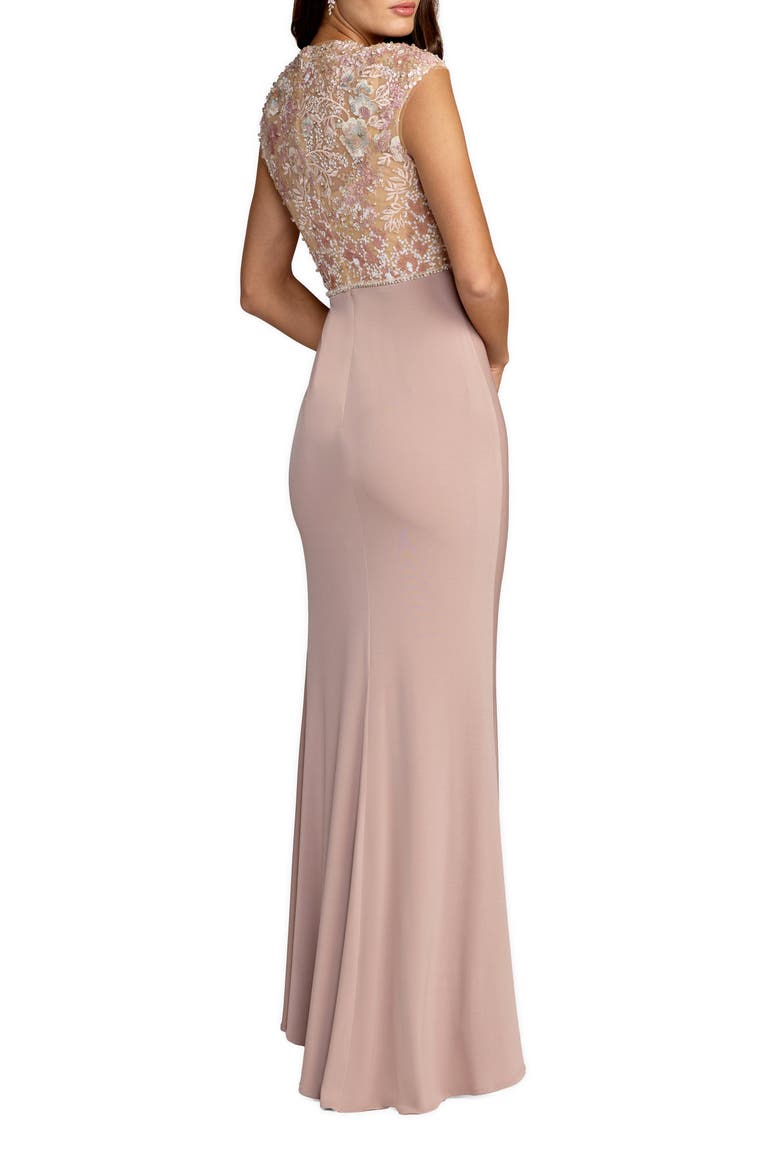 Embroidered Jersey Cap Sleeve Column Gown, Alternate, color, Taupe Multi