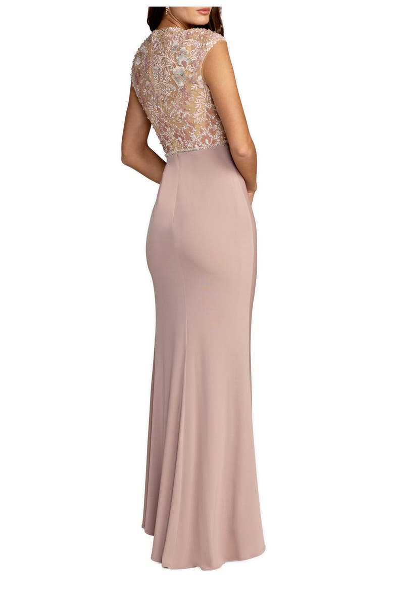 Mac Duggal Embroidered Jersey Cap Sleeve Column Gown, Alternate, color, Taupe Multi