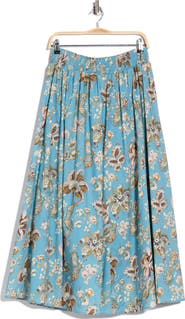 Elie Tahari Floral Paisley Smocked Waist Stretch Cotton Skirt
