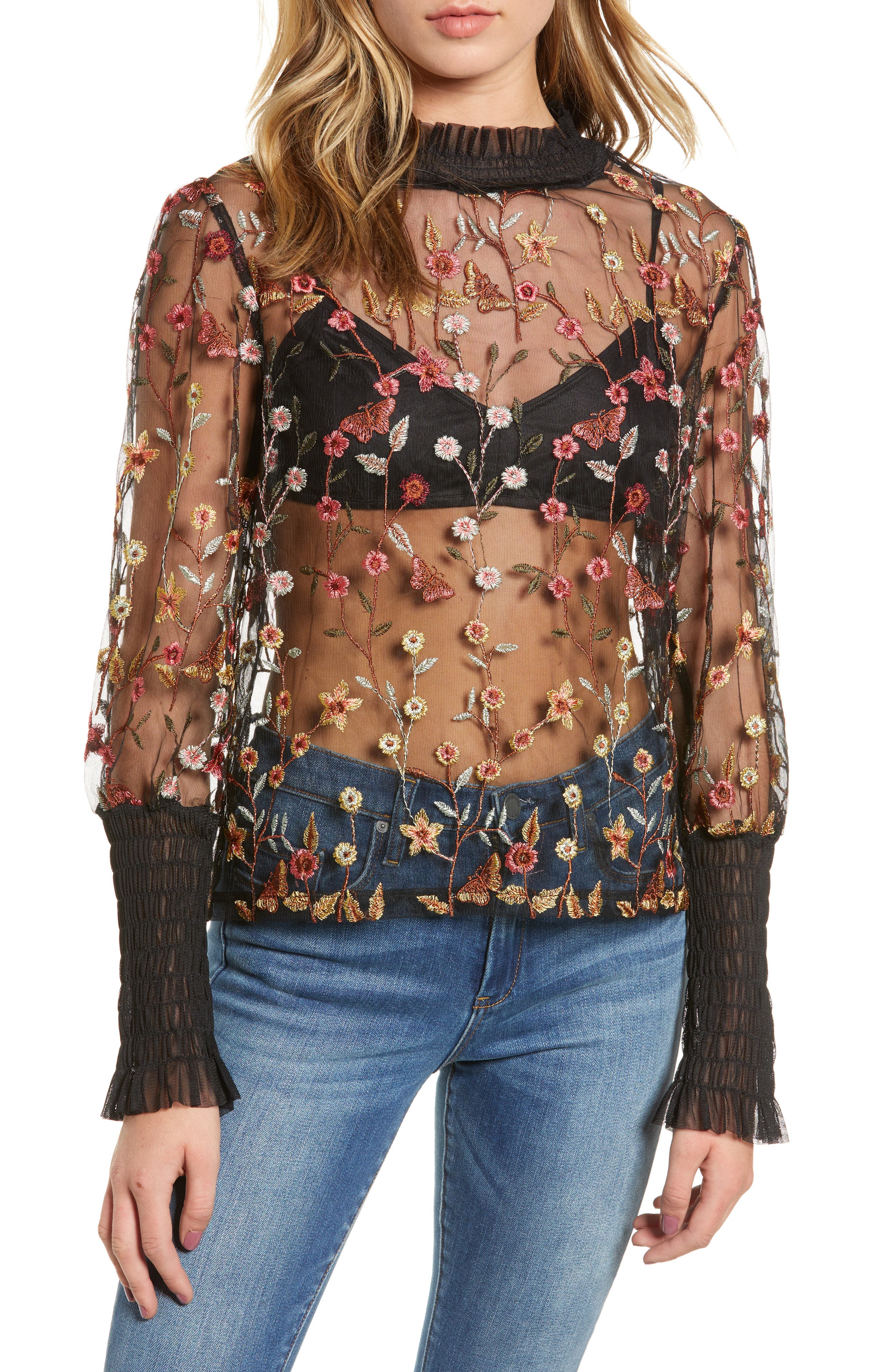 Embroidered Mesh Top