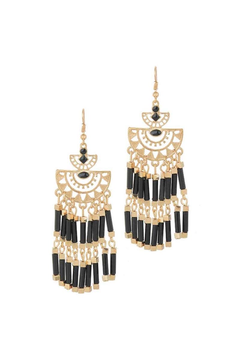 DLORIA Boho Gold Black or White Tassel Earrings, Main, color, 
