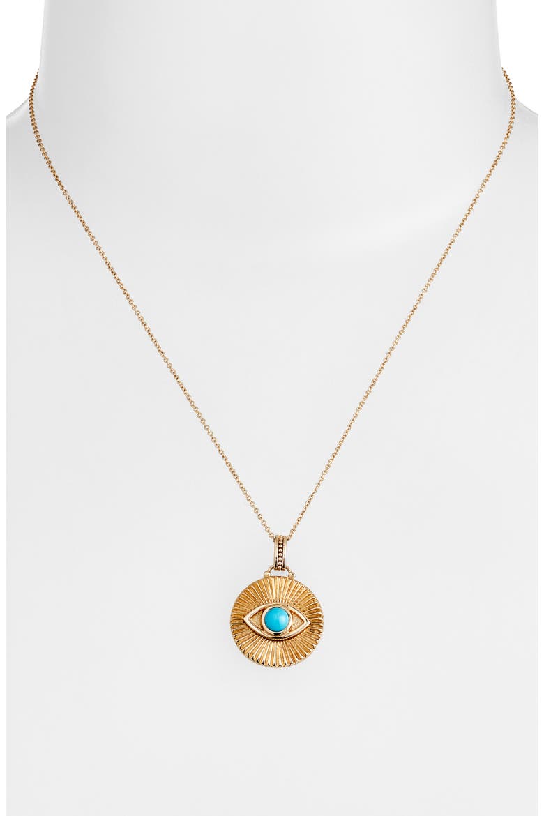 Classique Evil Eye Ripple Medallion Necklace, Alternate, color, TURQUOISE/ AQUA