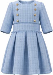 Mia Belle Girls Bluebell Pearl Button Tweed Party Dress